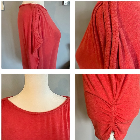 MAX STUDIO M BOATNECK DOLMAN SHORT SLEEVE KNIT TOP side RUCHING RUST FLATTERING - Picture 4 of 8